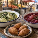 קובה חמוסטה, קובה סלק וקובה מטוגנת על שולחן שוק